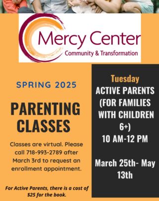 📢 Join us for our Spring 2025 Parenting Classes at Mercy Center. Our virtual classes provide support and guidance for families with children of all ages. Don't miss out—call 718-993-2789 now to register!

📢 ¡Únete a nuestras Clases de Crianza Primavera 2025 en Mercy Center! Nuestras clases virtuales ofrecen apoyo y orientación para familias con niños de todas las edades. ¡No te lo pierdas! Llama al 718-993-2789 ahora para inscribirte.